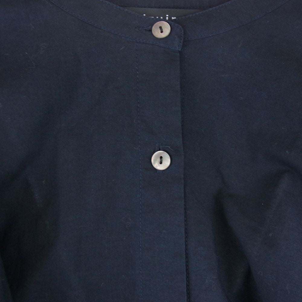 ミズイロインド 1019 バンドカラー コクーン シャツ ブラウス ネイビー系【中古】