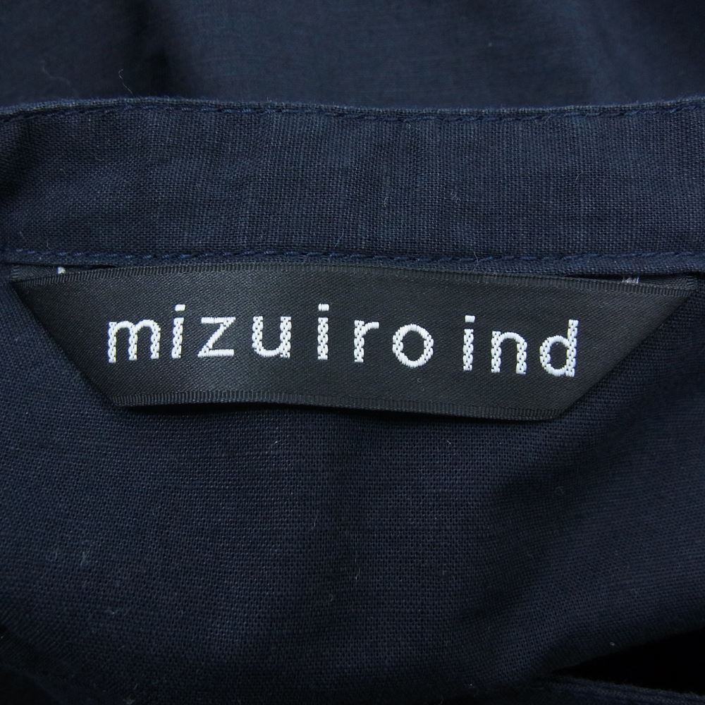 ミズイロインド 1019 バンドカラー コクーン シャツ ブラウス ネイビー系【中古】