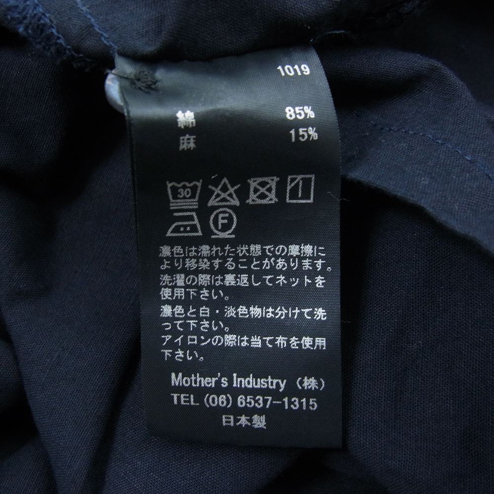 ミズイロインド 1019 バンドカラー コクーン シャツ ブラウス ネイビー系【中古】