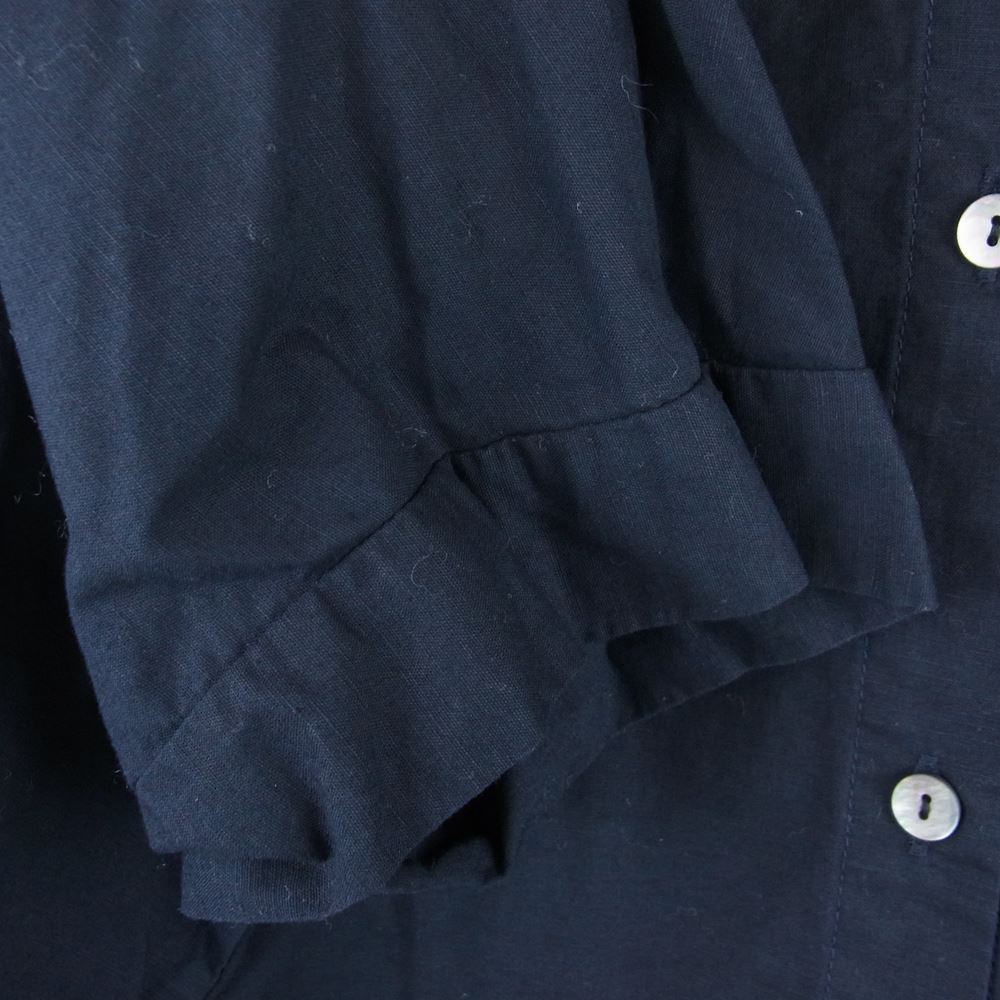 ミズイロインド 1019 バンドカラー コクーン シャツ ブラウス ネイビー系【中古】