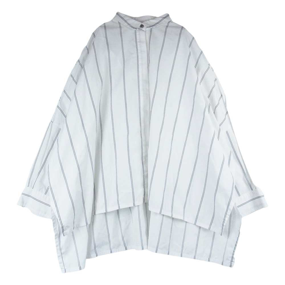 ミズイロインド 818 オーバーサイズ ストライプ 比翼 シャツ ブラウス ホワイト系【中古】