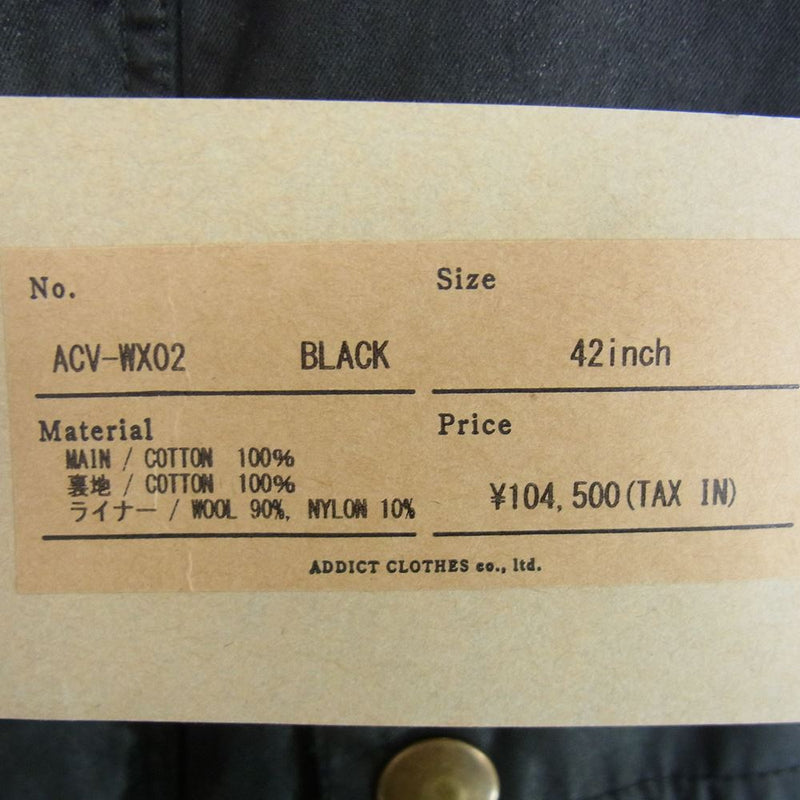 ADDICT CLOTHES アディクトクローズ ACV-WX02 WAXED COTTON BMC JACKET ワックス コットン レーシング ジャケット ブラック系 42【美品】【中古】