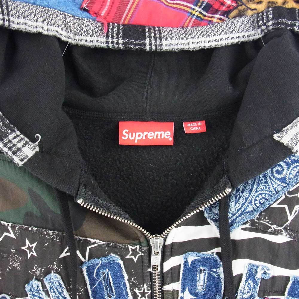 Supreme シュプリーム 22AW Patchwork Zip Up Hooded Sweatshirt パッチワーク ジップアップ フーデッド スウェット シャツ ブラック マルチカラー系 L【中古】