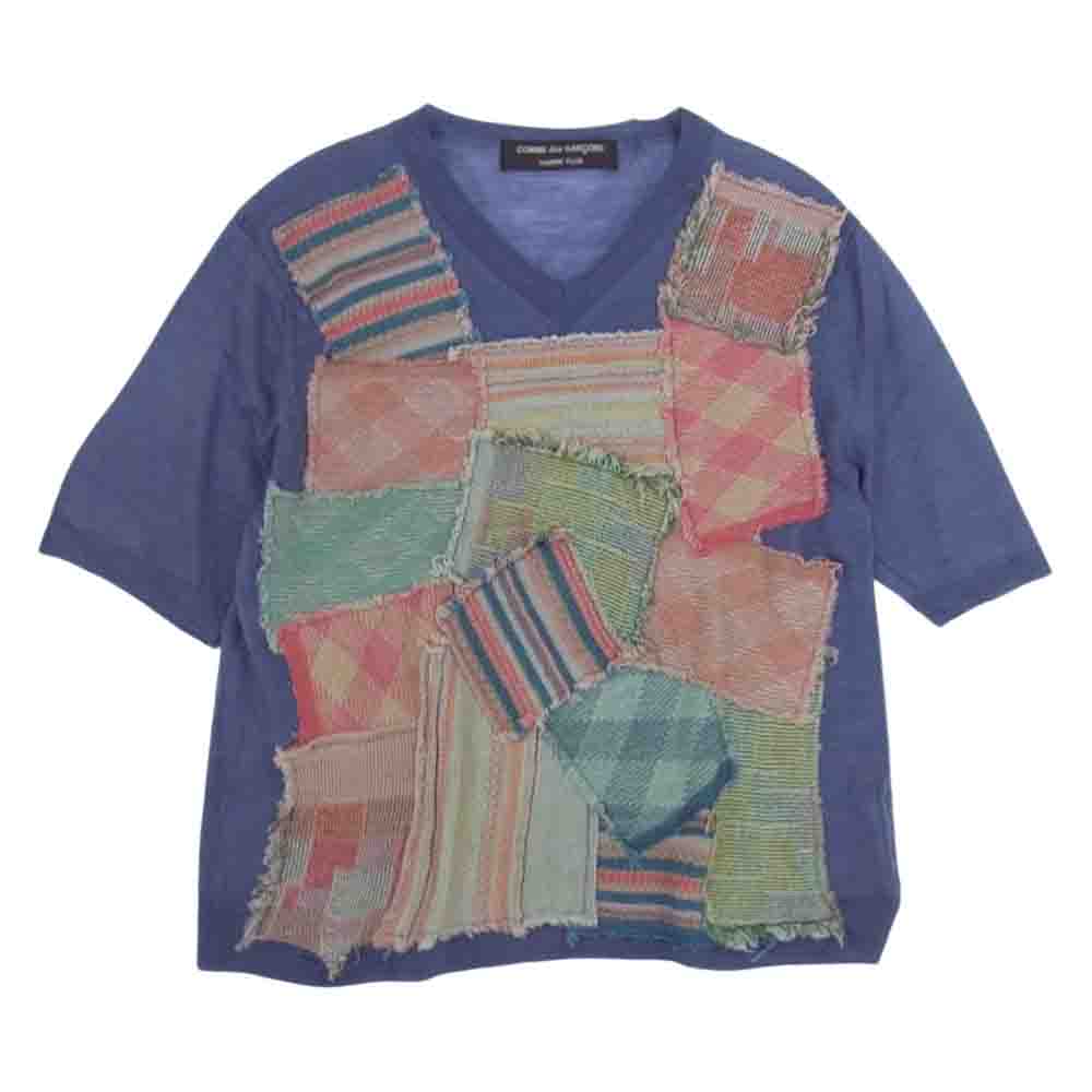 COMME des GARCONS HOMME PLUS コムデギャルソンオムプリュス AD1999 PN-100100 00SS ゴブラン期 ゴブランパッチワーク Vネック 半袖 サマー ニット セーター パープル系 サイズ表記無【中古】