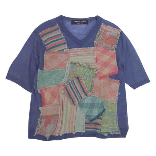COMME des GARCONS HOMME PLUS コムデギャルソンオムプリュス AD1999 PN-100100 00SS ゴブラン期 ゴブランパッチワーク Vネック 半袖 サマー ニット セーター パープル系 サイズ表記無【中古】