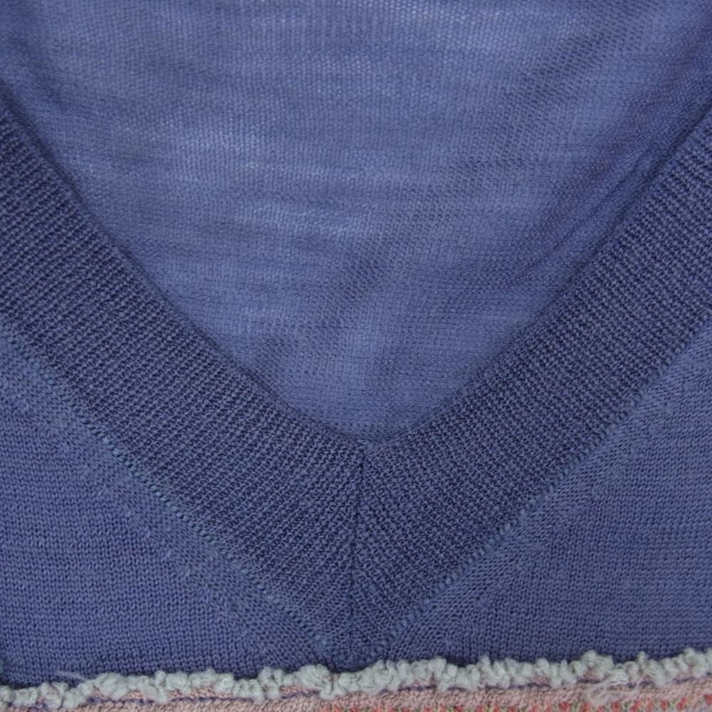 COMME des GARCONS HOMME PLUS コムデギャルソンオムプリュス AD1999 PN-100100 00SS ゴブラン期 ゴブランパッチワーク Vネック 半袖 サマー ニット セーター パープル系 サイズ表記無【中古】