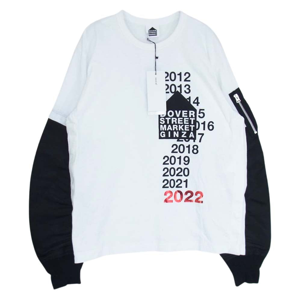 Sacai サカイ 22-02881M Dover Street Market Ginza DSMG ドーバーストリートマーケット銀座 10周年限定 MA-1 スリーブ ドッキング 長袖 Tシャツ ホワイト系 2【新古品】【未使用】【中古】