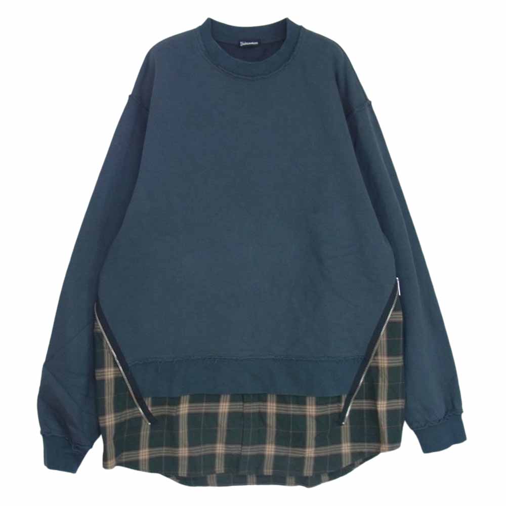 UNDERCOVER アンダーカバー 22AW フェイクレイヤード スウェット トレーナー ネルシャツ ドッキングプルオーバー グリーン系 4【中古】