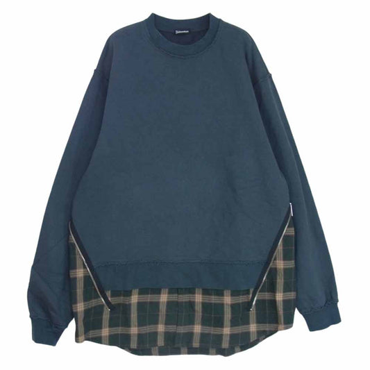 UNDERCOVER アンダーカバー 22AW フェイクレイヤード スウェット トレーナー ネルシャツ ドッキングプルオーバー グリーン系 4【中古】