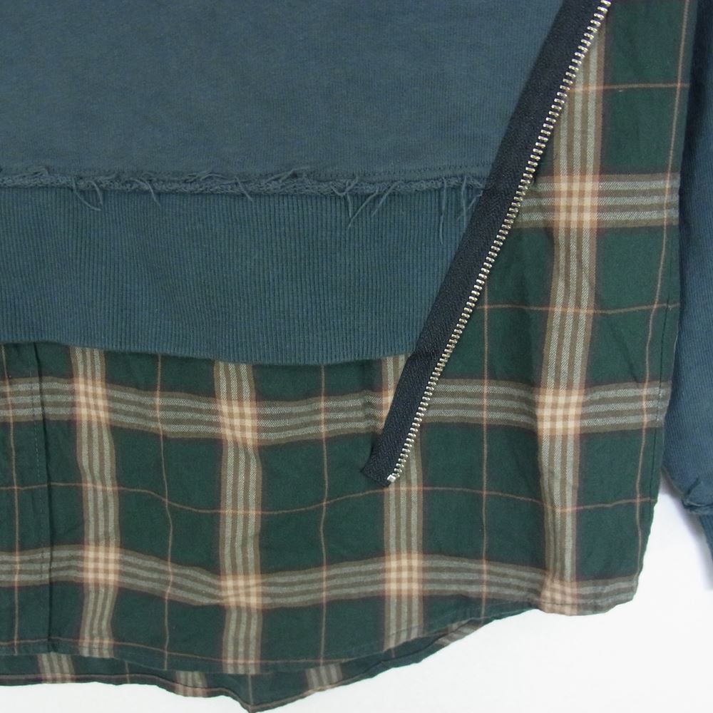 UNDERCOVER アンダーカバー 22AW フェイクレイヤード スウェット トレーナー ネルシャツ ドッキングプルオーバー グリーン系 4【中古】