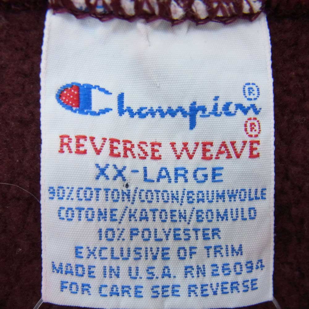 Champion チャンピオン 刺繍タグ REVERSE WEAVE リバースウィーブ 刺繍ロゴ リメイク スウェット トレーナー エンジ系 XXL【中古】