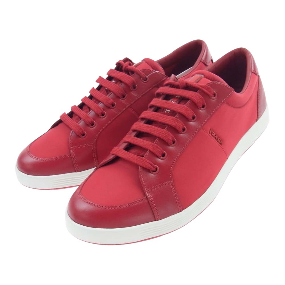 PRADA SPORTS プラダスポーツ 4E2939 LINEA ROSSA ナイロン レザー ローカット スニーカー レッド系 27.5【美品】【中古】