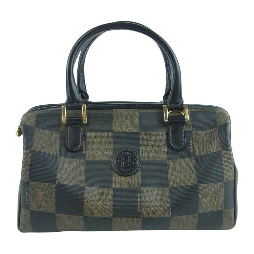 FENDI フェンディ SAS オールド ヴィンテージ ブロックチェック ハンドバッグ ブラウン系【中古】