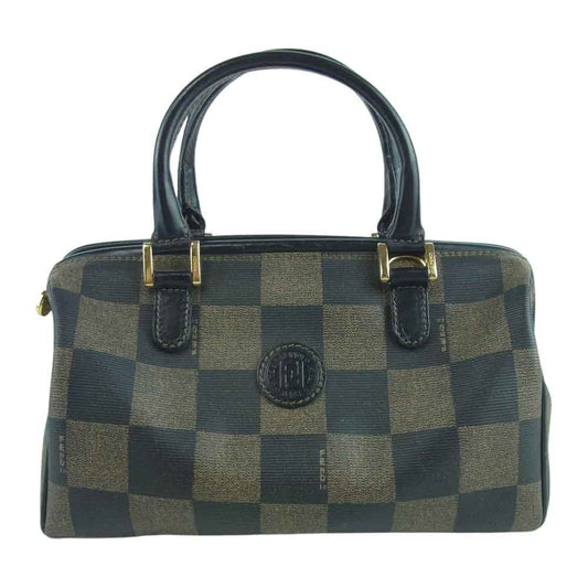 FENDI フェンディ SAS オールド ヴィンテージ ブロックチェック ハンドバッグ ブラウン系【中古】