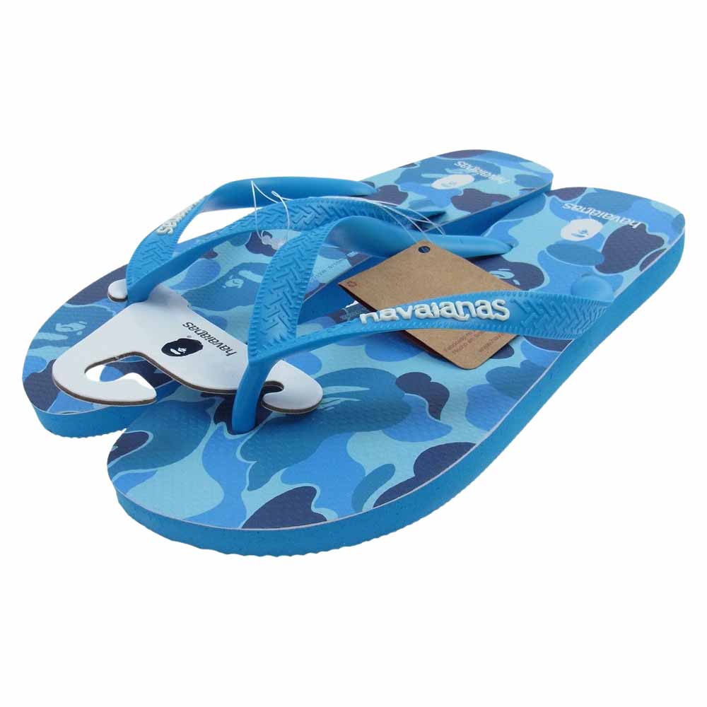 A BATHING APE アベイシングエイプ BAPE ベイプ × HAVAIANAS ハワイアナス TOP ビーチサンダル ライトブルー系【新古品】【未使用】【中古】