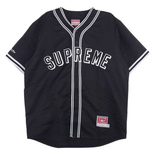 Supreme シュプリーム 23SS MITCHELL & NESS SATIN BASEBALL JERSEY ミッチェル＆ネス サテン ベースボール シャツ ブラック系 XL【美品】【中古】