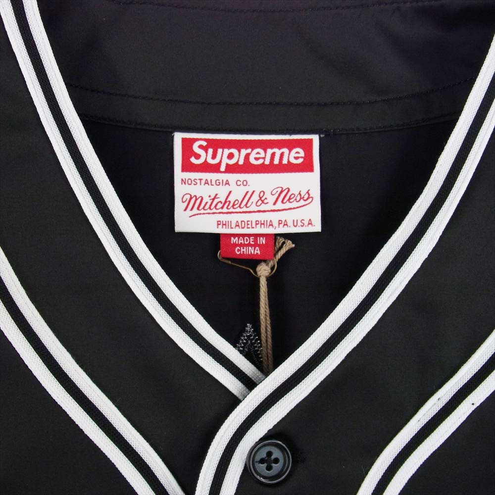 Supreme シュプリーム 23SS MITCHELL & NESS SATIN BASEBALL JERSEY ミッチェル＆ネス サテン ベースボール シャツ ブラック系 XL【美品】【中古】