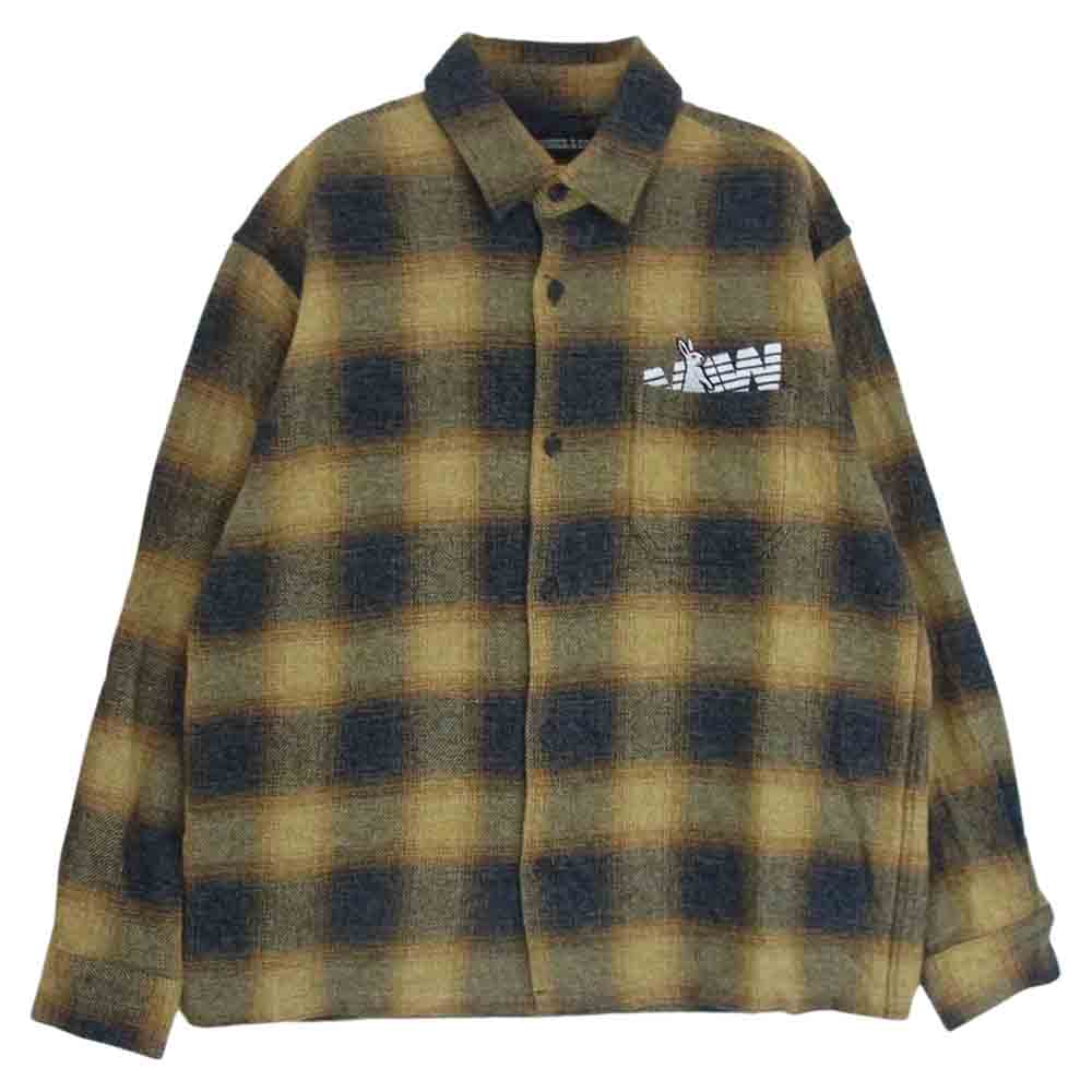 エフアールツー MADE IN WORLD メイドインワールド check shirt ロゴ刺繍 チェック フランネル 長袖 シャツ イエロー系 M【中古】