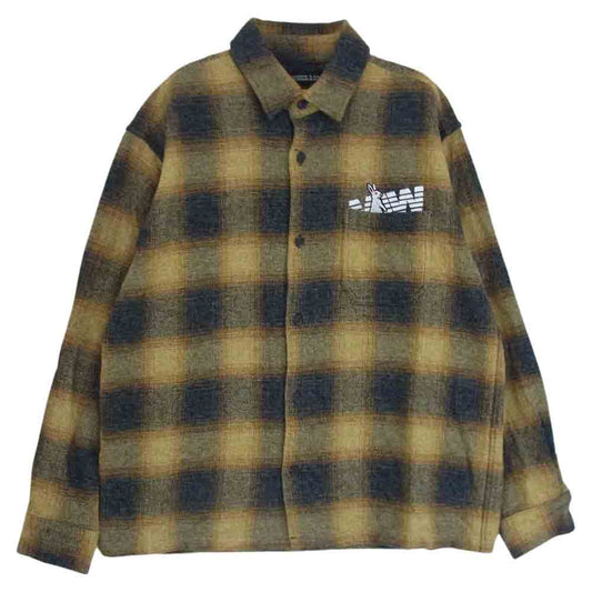 エフアールツー MADE IN WORLD メイドインワールド check shirt ロゴ刺繍 チェック フランネル 長袖 シャツ イエロー系 M【中古】