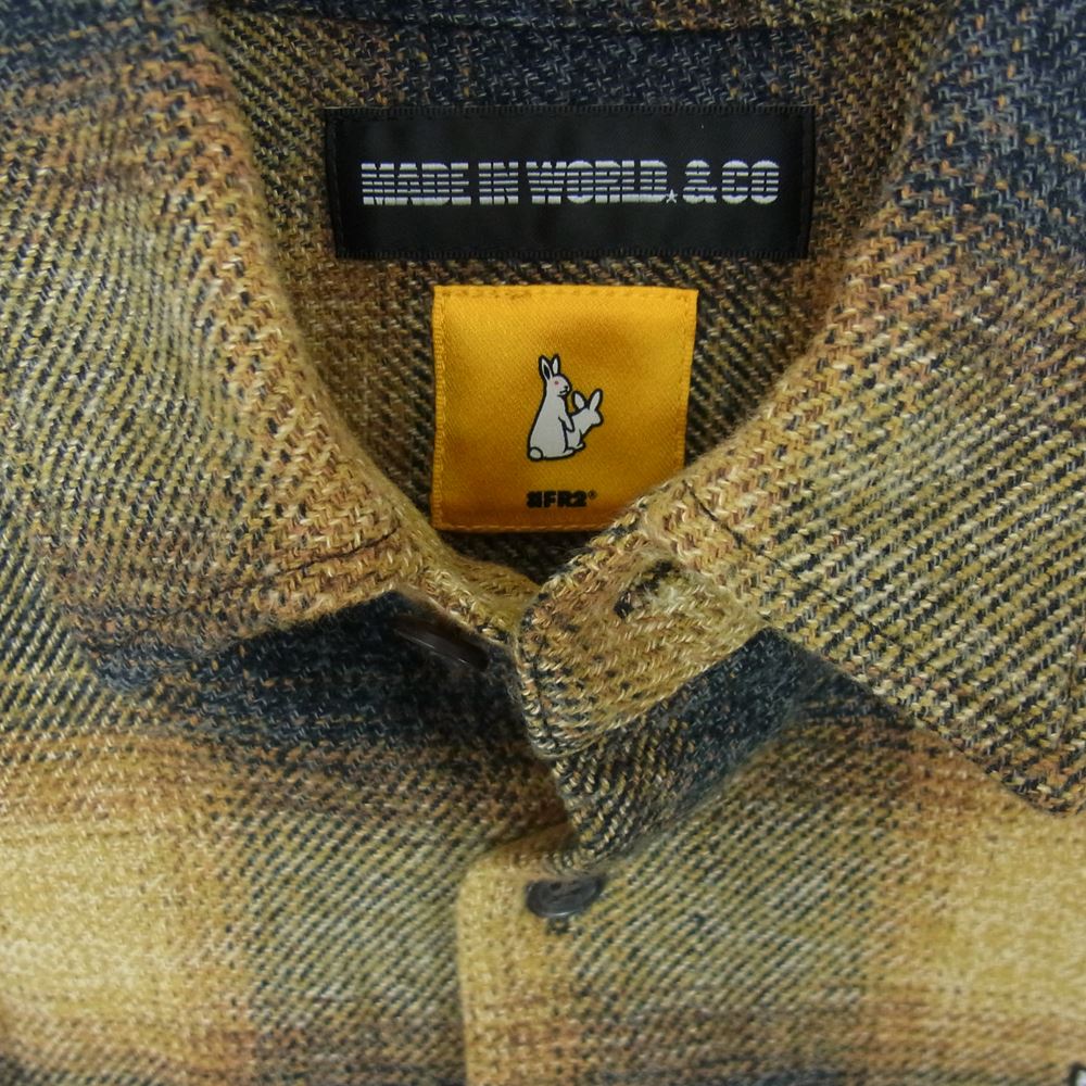 エフアールツー MADE IN WORLD メイドインワールド check shirt ロゴ刺繍 チェック フランネル 長袖 シャツ イエロー系 M【中古】