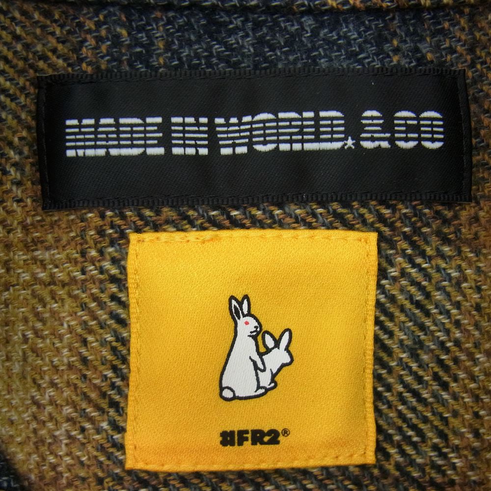 エフアールツー MADE IN WORLD メイドインワールド check shirt ロゴ刺繍 チェック フランネル 長袖 シャツ イエロー系 M【中古】