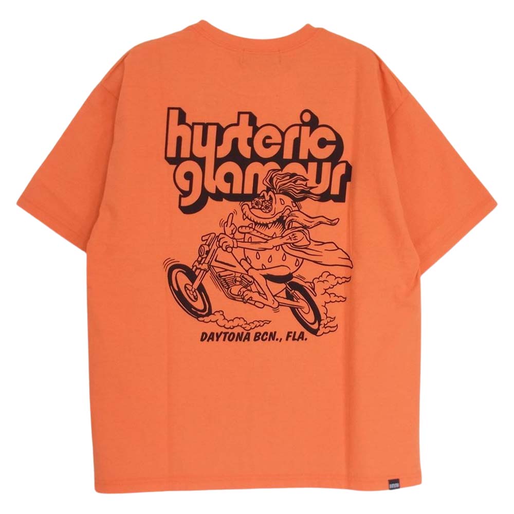HYSTERIC GLAMOUR ヒステリックグラマー 23SS 02231CT03 HG MOTORCYCLE モーターサイクル ポケット付き 半袖 Tシャツ オレンジ系 M【新古品】【未使用】【中古】