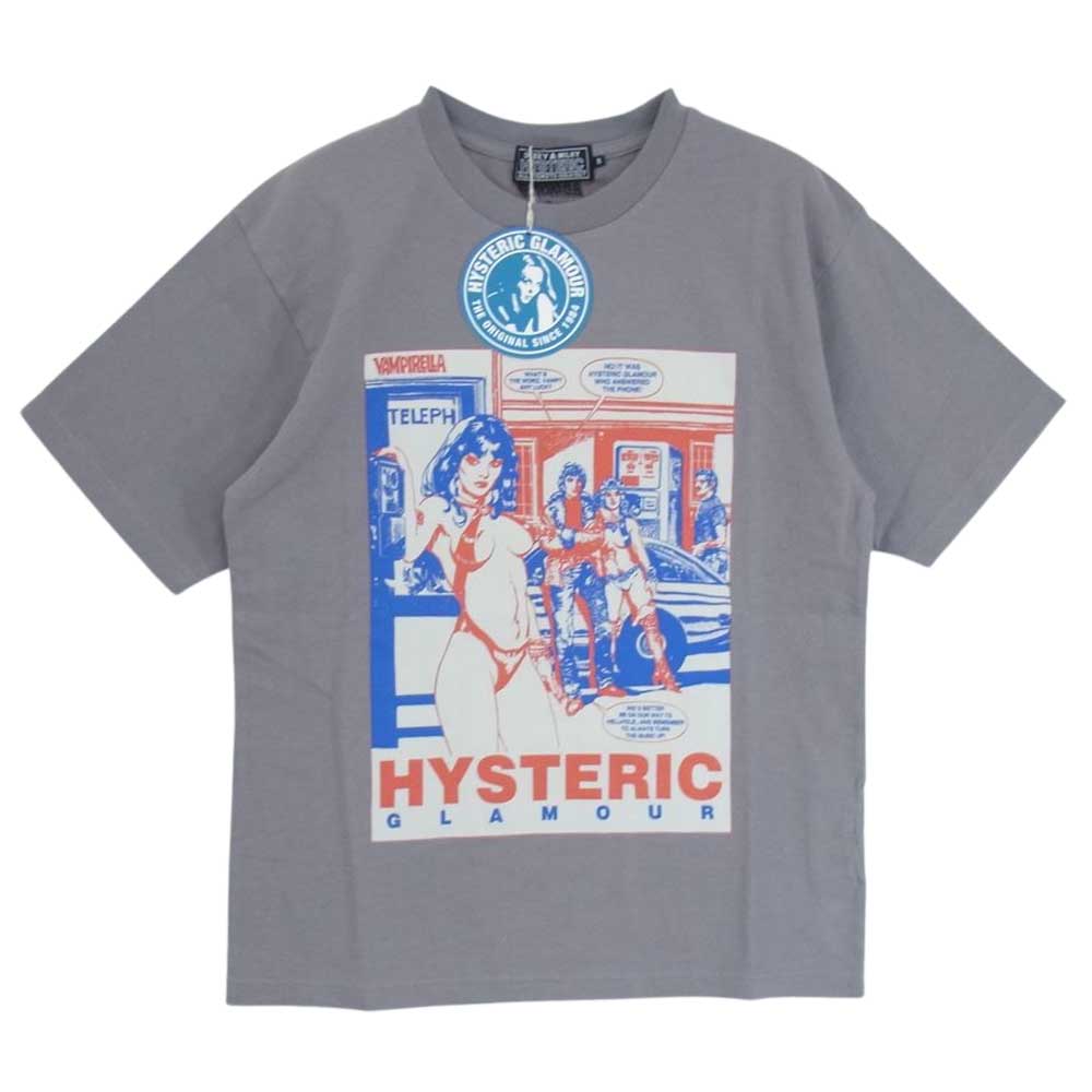 HYSTERIC GLAMOUR ヒステリックグラマー 22AW 02223CT11 VAMPIRELLA THE PHONE ヴァンピレラ ザ フォン クルーネック プリント 半袖 Tシャツ グレー系 S【新古品】【未使用】【中古】