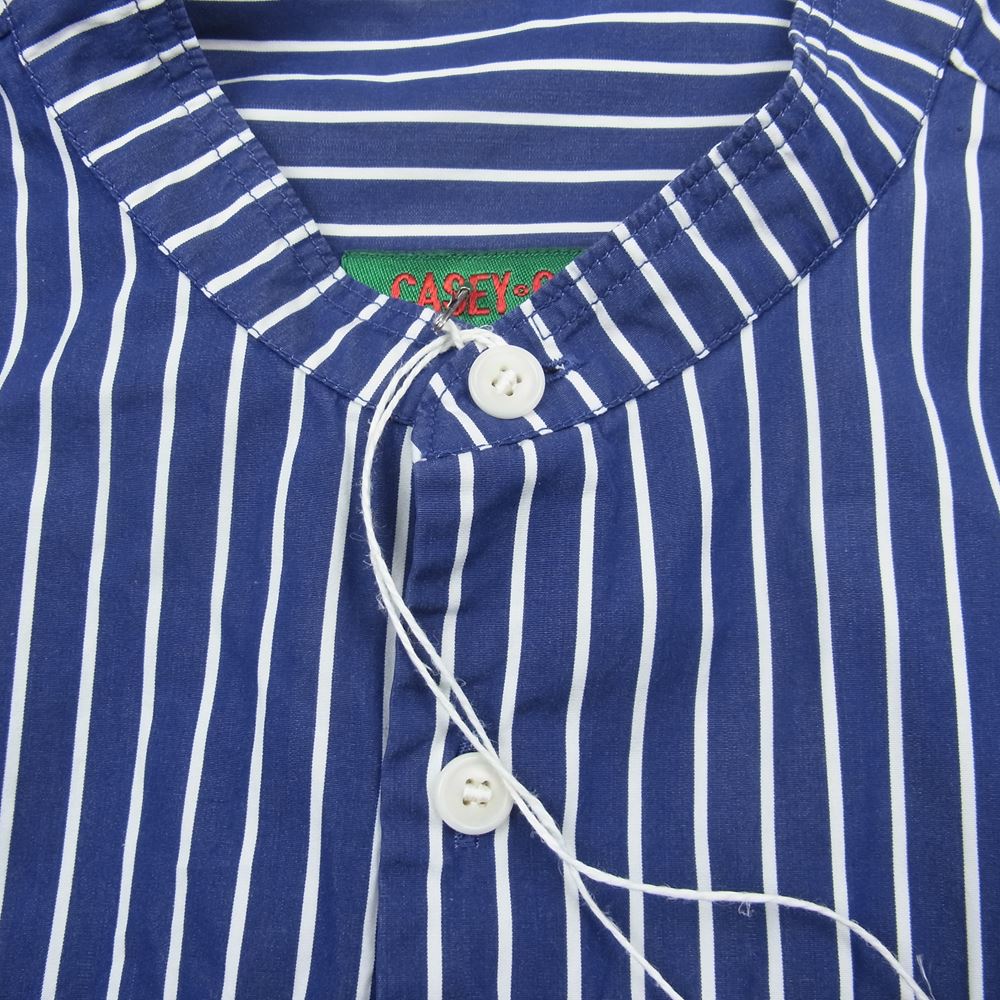 CASEY CASEY 22SS 18HC242 FABIANO PATCH SHIRT DOWN COLMAO ファビアノ パッチワーク ストライプ 切替 バンドカラー 長袖 シャツ ネイビー系 S【中古】
