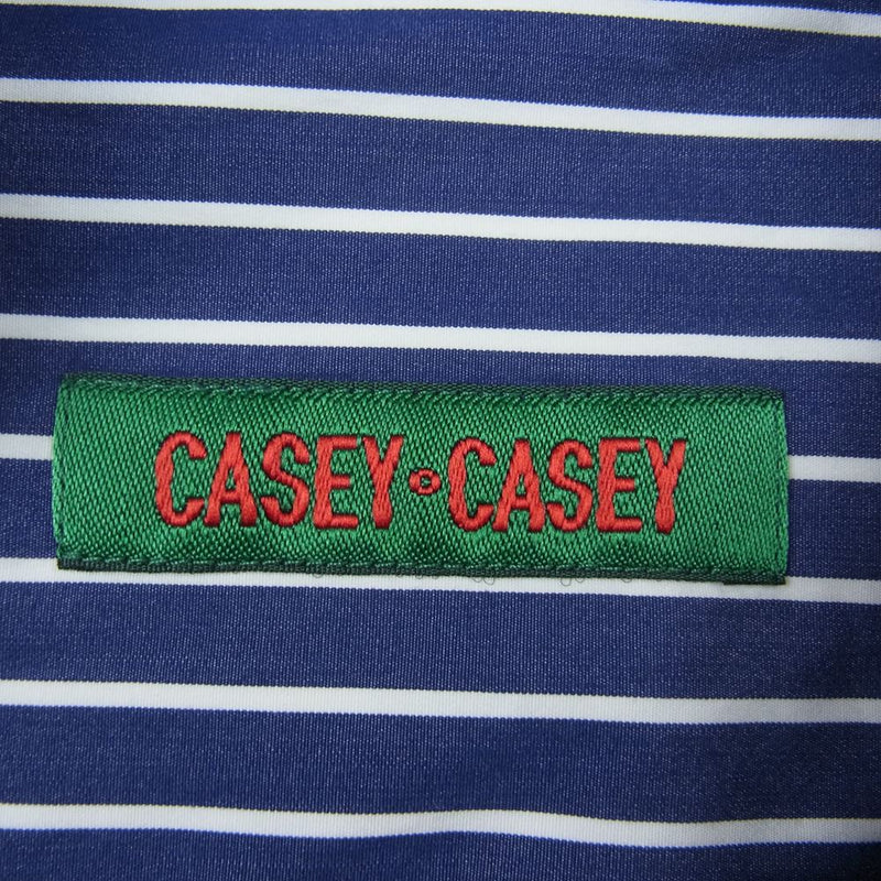 CASEY CASEY 22SS 18HC242 FABIANO PATCH SHIRT DOWN COLMAO ファビアノ パッチワーク ストライプ 切替 バンドカラー 長袖 シャツ ネイビー系 S【中古】