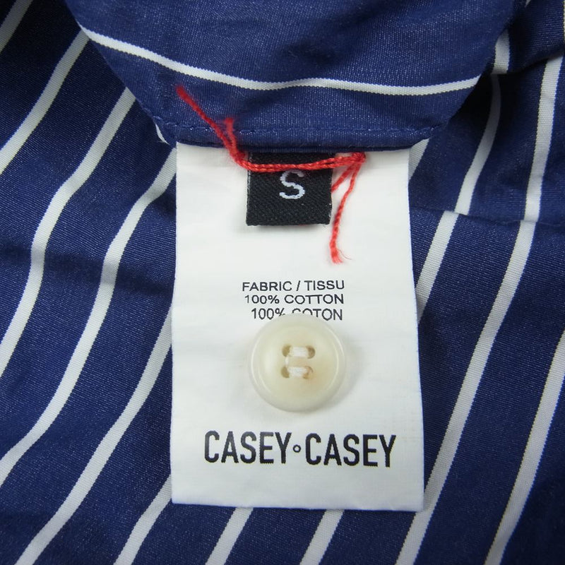 CASEY CASEY 22SS 18HC242 FABIANO PATCH SHIRT DOWN COLMAO ファビアノ パッチワーク ストライプ 切替 バンドカラー 長袖 シャツ ネイビー系 S【中古】