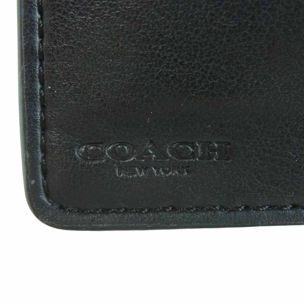 COACH コーチ F23553 シグネチャー レザー 二つ折り コンパクト 財布 グレー系 ブラック系【中古】
