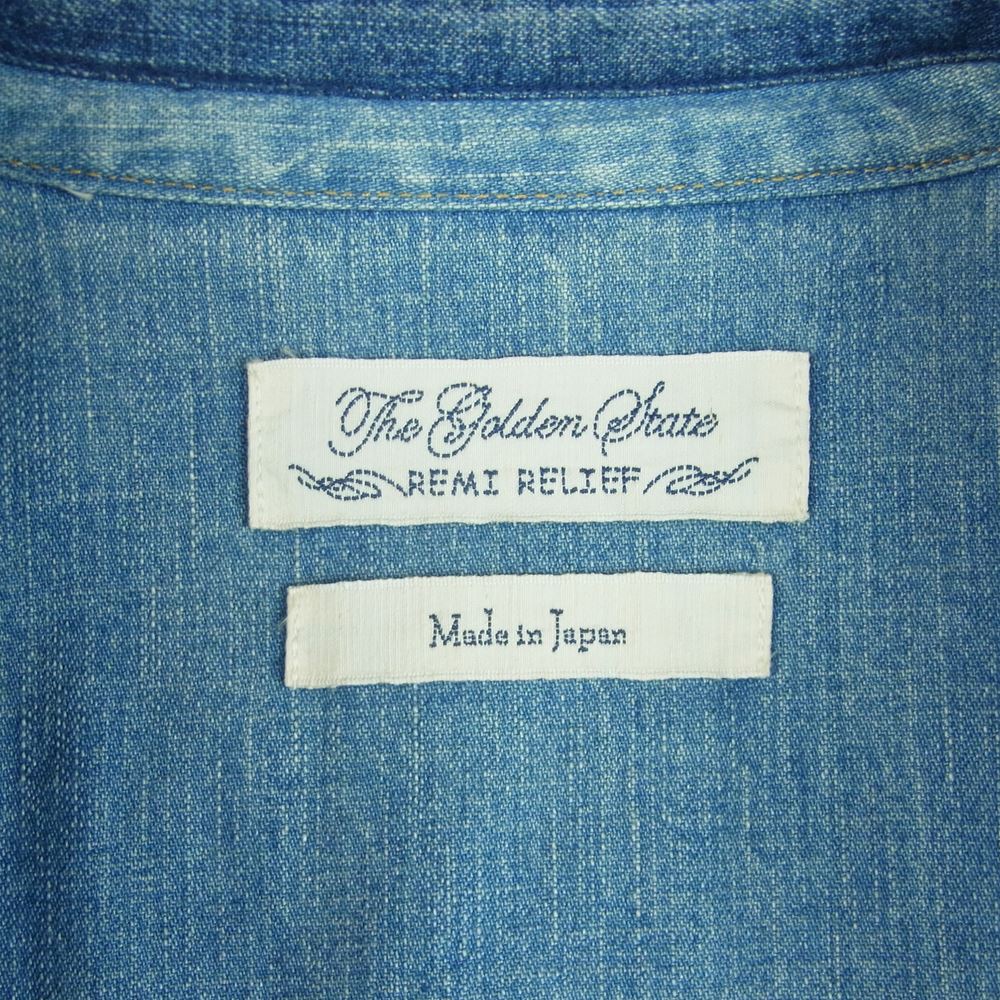 REMI RELIEF レミレリーフ リメイク加工 スカル スタッズ デニム ウエスタン 長袖 シャツ コットン 日本製 インディゴブルー系 M【中古】