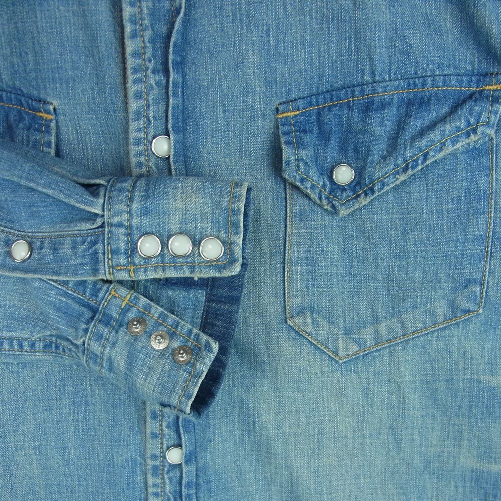 REMI RELIEF レミレリーフ リメイク加工 スカル スタッズ デニム ウエスタン 長袖 シャツ コットン 日本製 インディゴブルー系 M【中古】