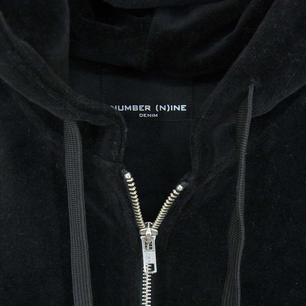 NUMBER(N)INE ナンバーナイン DENIMライン サイドライン ベロア ジップアップ パーカー ブラック系 M【中古】