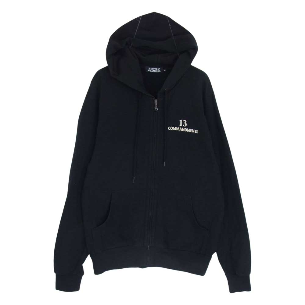 HYSTERIC GLAMOUR ヒステリックグラマー 0243CF13 COMMANDMENTS コマンドメント scull print スカル プリント Zip up  ウーマン ヘッド ジップアップ パーカー ブラック系 M【中古】