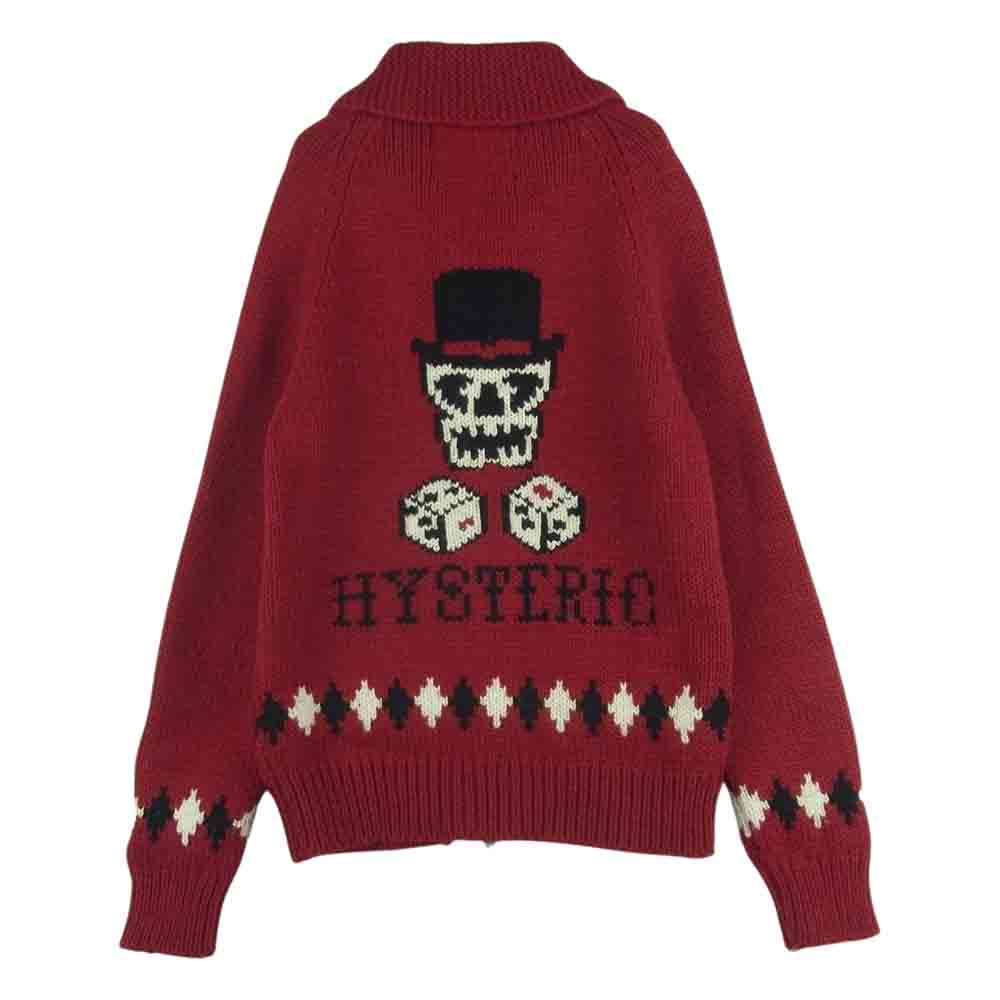 HYSTERIC GLAMOUR ヒステリックグラマー 02173ND05 Granted スカル&ダイス カウチンセーター ジップ カーディガン レッド系 S【中古】