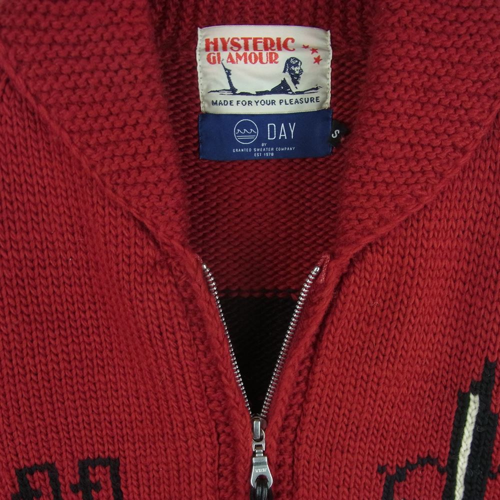 HYSTERIC GLAMOUR ヒステリックグラマー 02173ND05 Granted スカル&ダイス カウチンセーター ジップ カーディガン レッド系 S【中古】