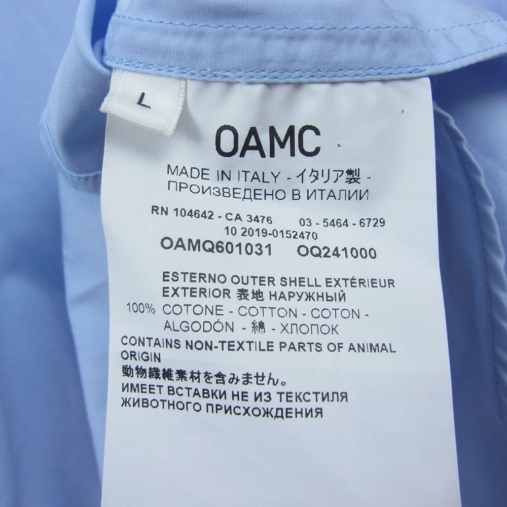 オーバーオールマスタークロス OAMQ601031　 OAMC Restraint Shirt コットン ポプリン 長袖 シャツ オーバーサイズ  ブルー系 L【中古】