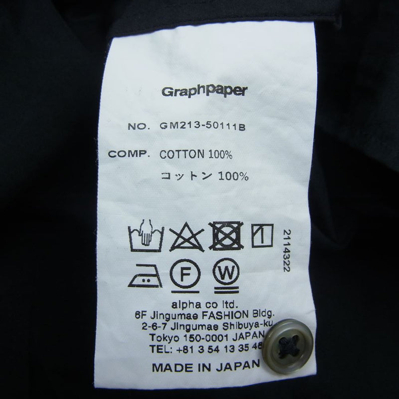 GRAPHPAPER グラフペーパー GM213-50111B BROAD OVERSIZED L/S BAND COLLAR SHIRT バンドカラー シャツ ブラック系 F【中古】