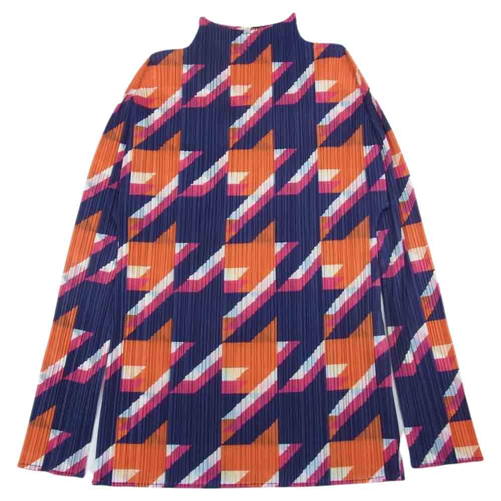 PLEATS PLEASE プリーツプリーズ イッセイミヤケ PP11-JK711 プリーツ加工 総柄 ボトルネック カットソー 長袖 マルチカラー系 3【美品】【中古】