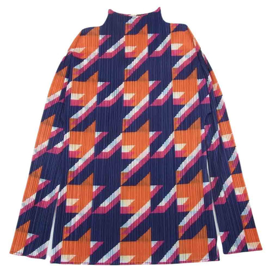 PLEATS PLEASE プリーツプリーズ イッセイミヤケ PP11-JK711 プリーツ加工 総柄 ボトルネック カットソー 長袖 マルチカラー系 3【美品】【中古】