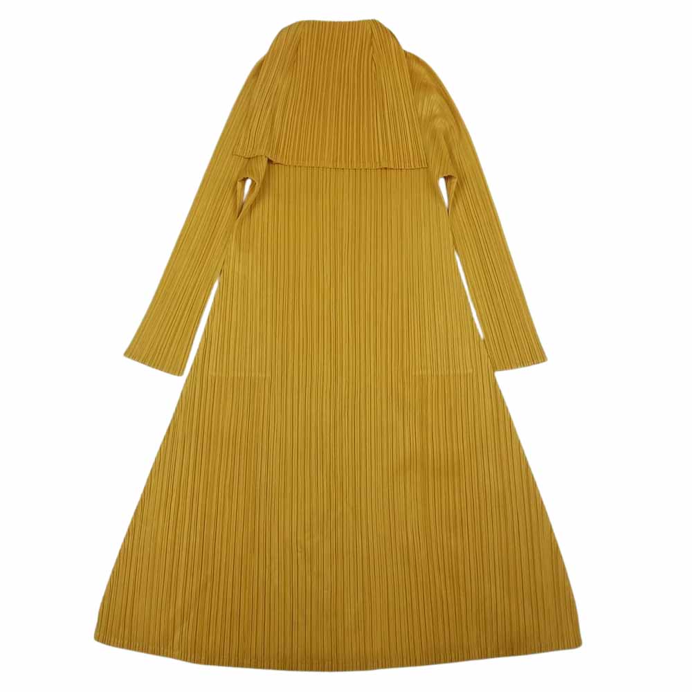 PLEATS PLEASE プリーツプリーズ イッセイミヤケ PP01-JH125 プリーツ加工 セーラーカラー ロング ドレス ワンピース マスタード イエロー系 3【美品】【中古】