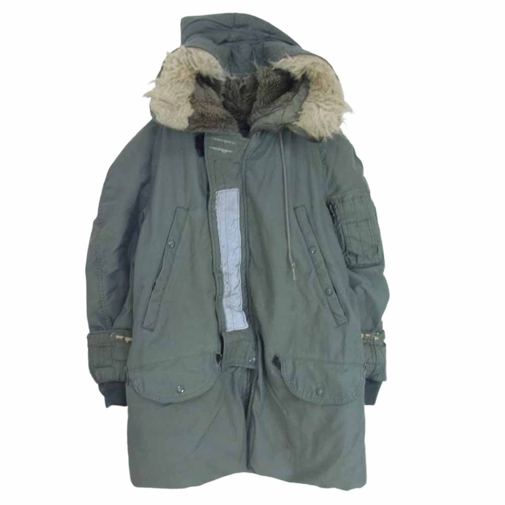 アメリカ空軍 8415-00-3676-1681 ヴィンテージ 80s 米軍実物 N-3B ボア フーディ ミリタリー フライト ジャケット カーキ系 S【中古】