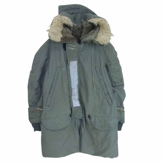 アメリカ空軍 8415-00-3676-1681 ヴィンテージ 80s 米軍実物 N-3B ボア フーディ ミリタリー フライト ジャケット カーキ系 S【中古】