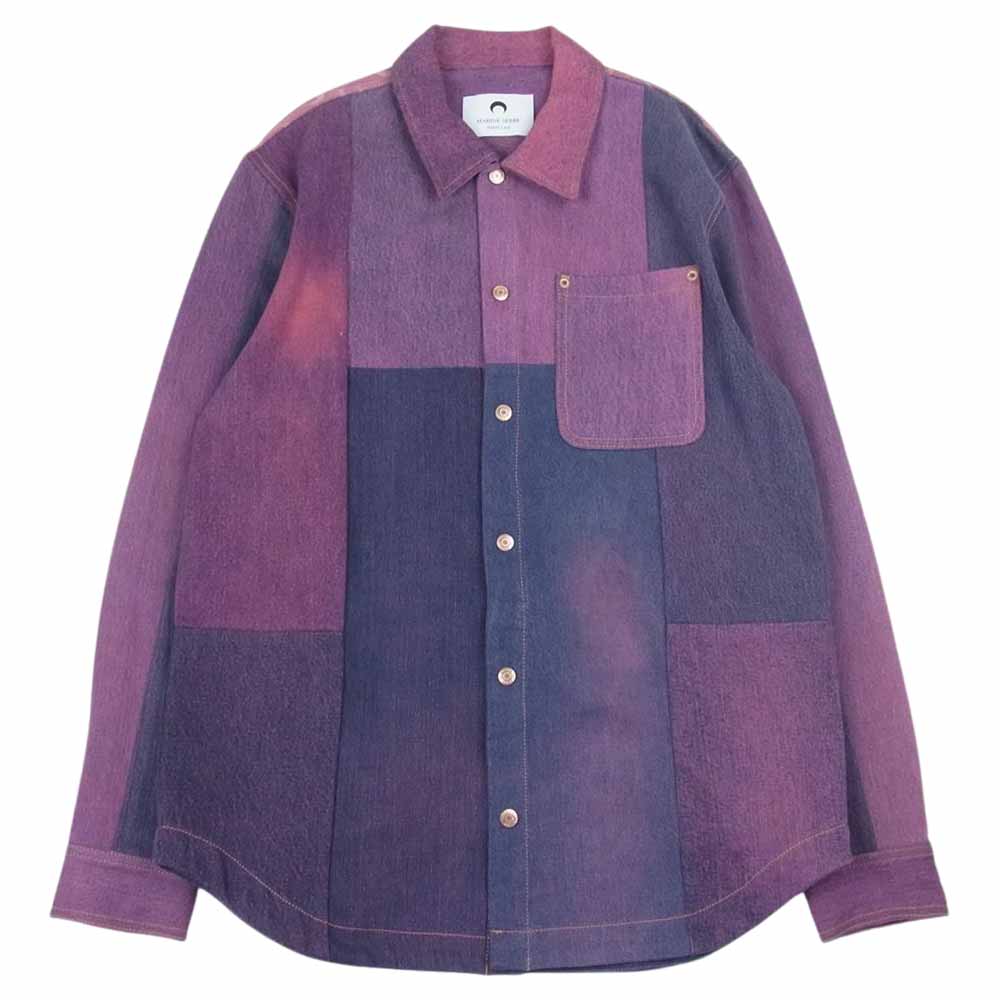 マリーンセル 22ss  パッチワーク デニム シャツ ピンク系 ネイビー系 S【極上美品】【中古】