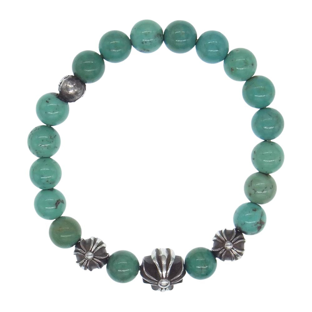 CHROME HEARTS クロムハーツ（原本無） BEAD 8mm ターコイズ ビーズ ブレスレット ライトブルー系 シルバー系【中古】