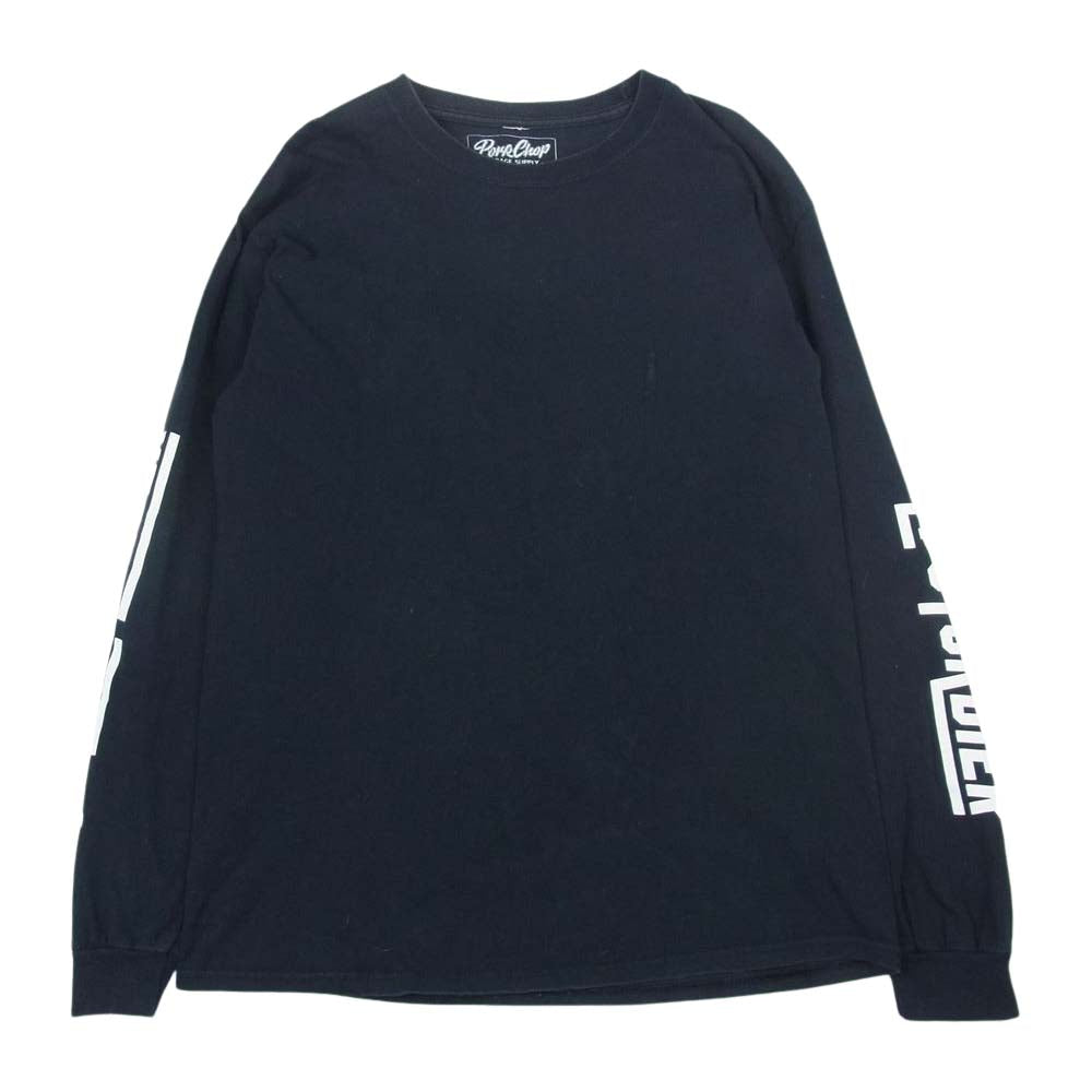 ポークチョップ 袖 バック プリント 長袖 Tシャツ ブラック系 M【中古】