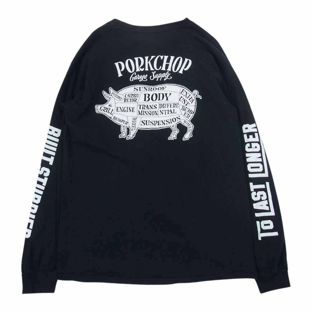 ポークチョップ 袖 バック プリント 長袖 Tシャツ ブラック系 M【中古】