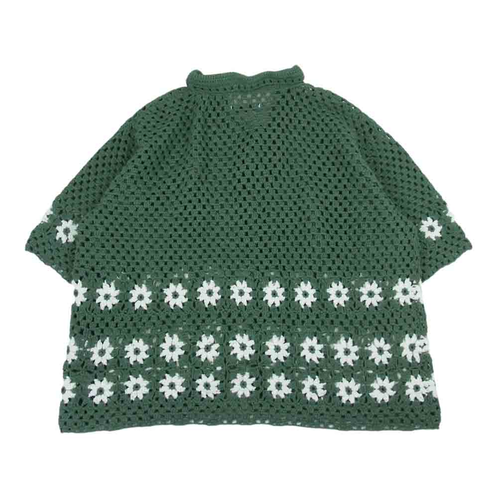 JOURNAL STANDARD ジャーナルスタンダード relume リリューム CALIFORNIA カリフォルニア  クロシェ フラワー 半袖 ニット シャツ グリーン系 L【中古】