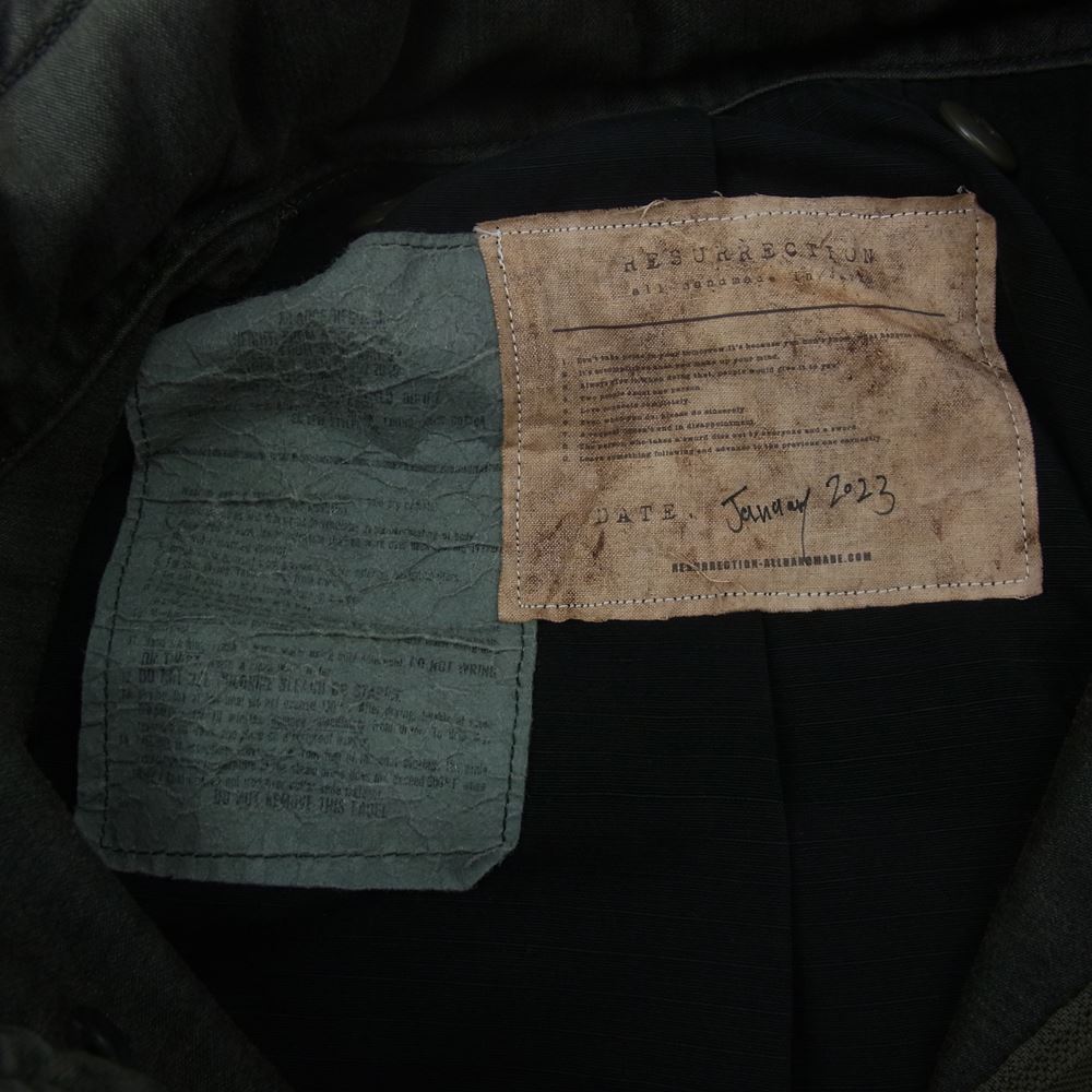 レザレクション 2023年1月製作品 HANDMADE vintage damage M-65 jacket ハンドメイド ダメージ クラッシュ 加工 ミリタリー ジャケット カーキ系【中古】